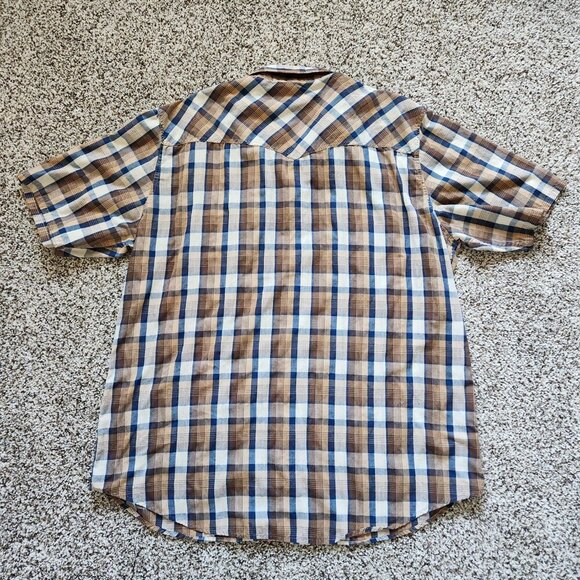 High Noon Mens Pearl Snap Shirt Size XL Brown Plaid Short Sleeve Western Country - Picture 3 of 6